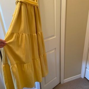 Moon River mustard ruched layered sundress